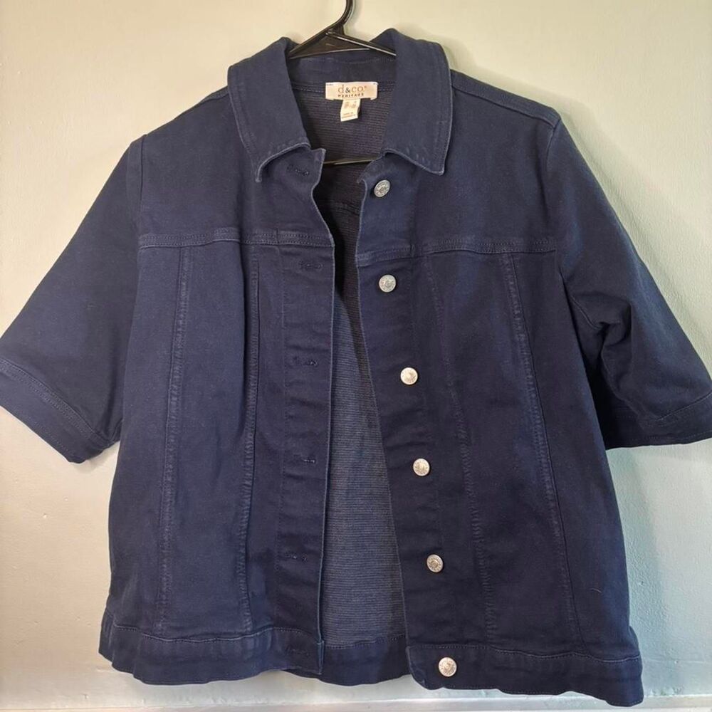 D&Co Heritage Navy Cropped Denim Jacket Short Sleeve Button Front S